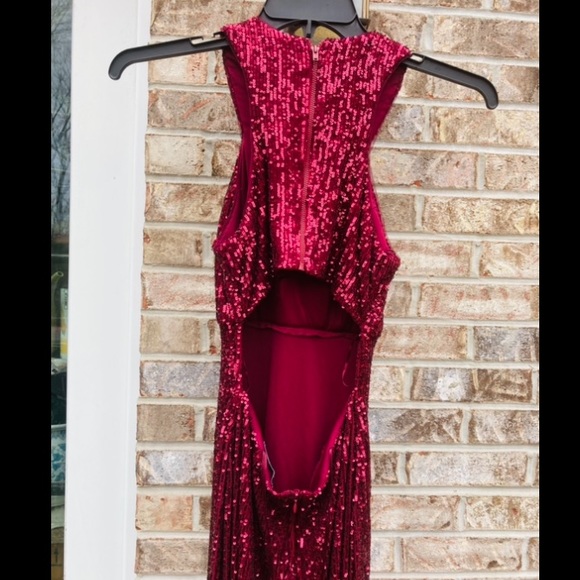 Y2K Red Sequin Goth Sexy Jessica Rabbit Keyhole Vamp Formal Prom Dress - Picture 7 of 7